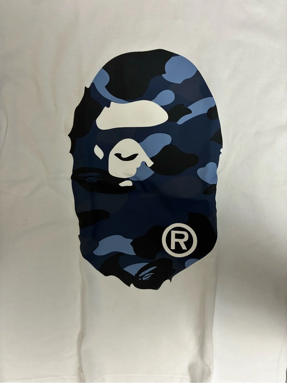 A Bathing Ape Kids' White T-Shirt with Blue Camo Ape Head